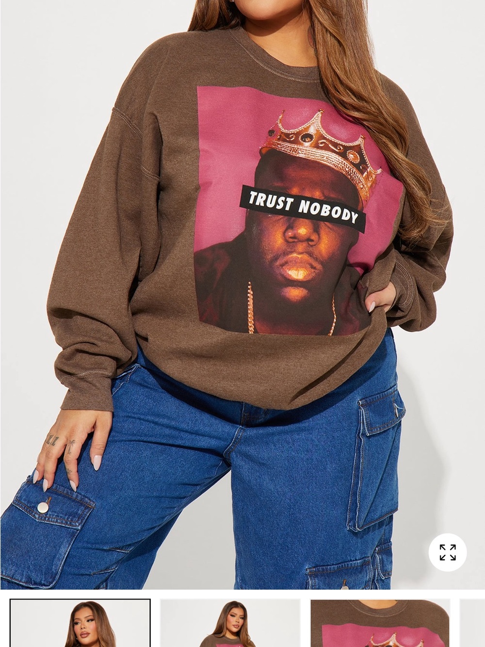 Brown Graphic Sweatshirt with Pink Portrait Print
